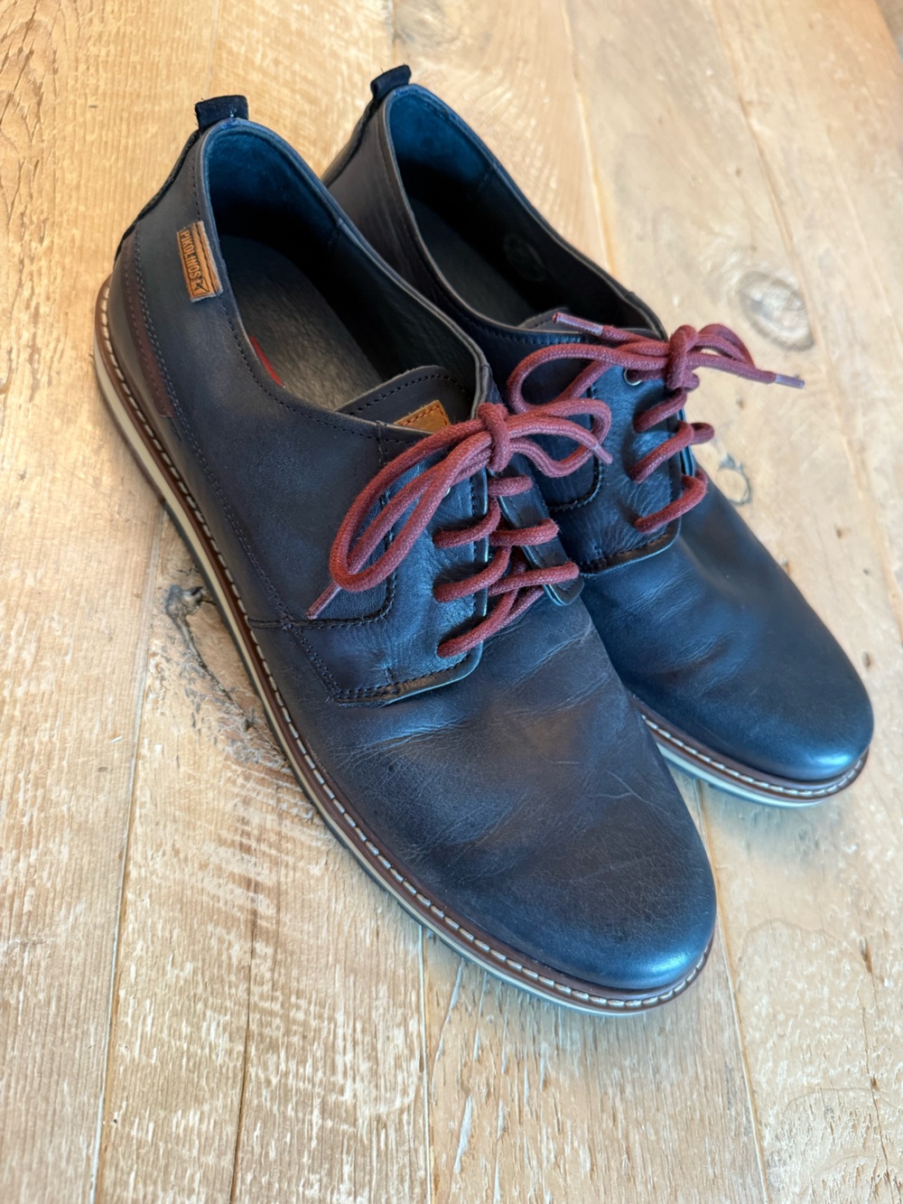 PIKOLINOS Men’s Navy Leather Loafers with Burgundy Laces Euro 44 US 10